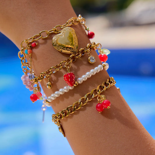 Bracelet fraise & cerise – Fantaisie fruitée