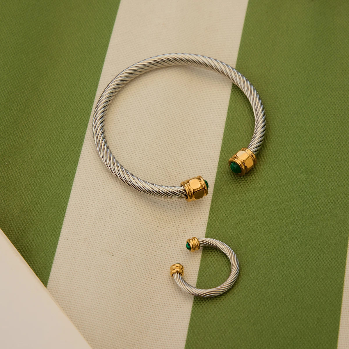 Bague & bracelet pierre malachite – Élégance naturelle
