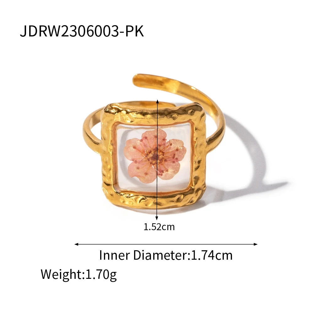 Bague ouverte florale dorée 18k – Élégance minimaliste d’été